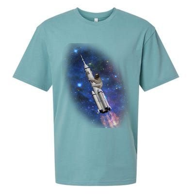 Sloth In Space Rocket ship Sueded Cloud Jersey T-Shirt