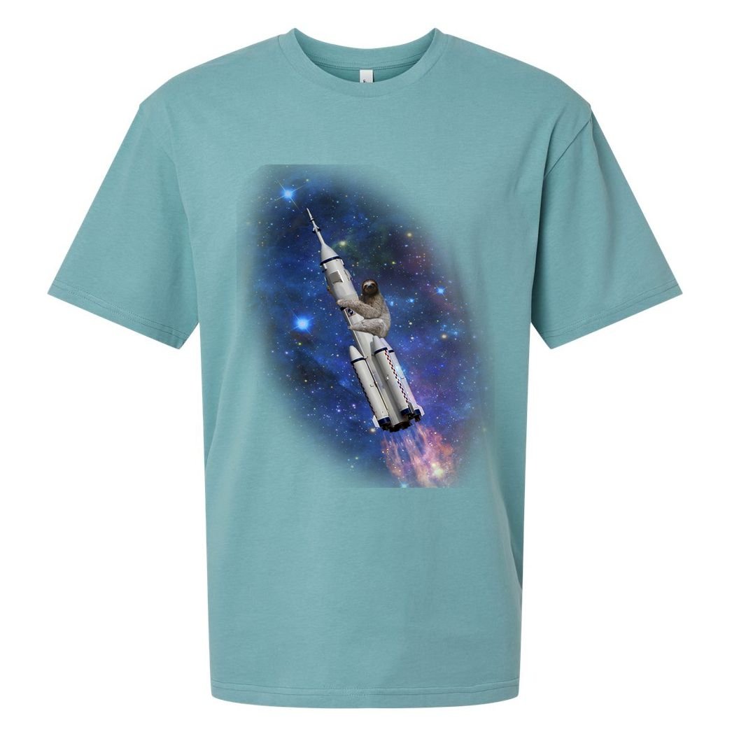 Sloth In Space Rocket ship Sueded Cloud Jersey T-Shirt