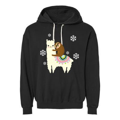 Sloth Riding Llama Garment-Dyed Fleece Hoodie