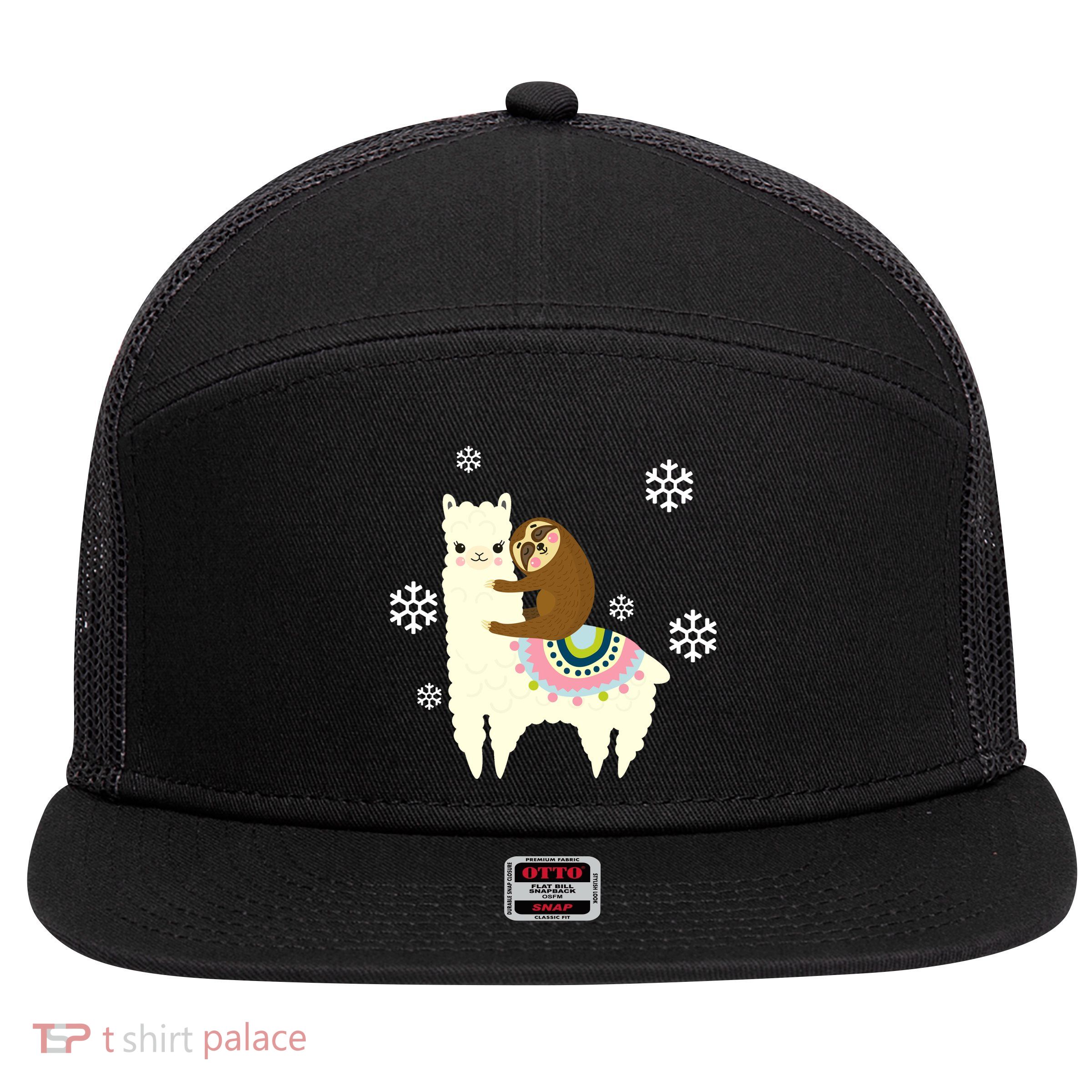 Sloth Riding Llama 7 Panel Mesh Trucker Snapback Hat