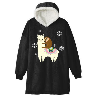 Sloth Riding Llama Hooded Wearable Blanket