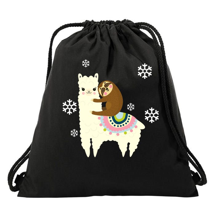 Sloth Riding Llama Drawstring Bag