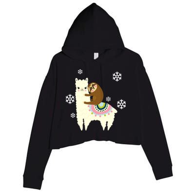 Sloth Riding Llama Crop Fleece Hoodie