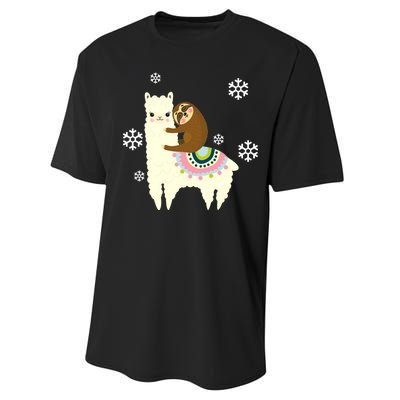 Sloth Riding Llama Performance Sprint T-Shirt