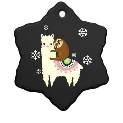 Sloth Riding Llama Ceramic Star Ornament