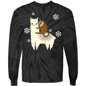 Sloth Riding Llama Tie-Dye Long Sleeve Shirt