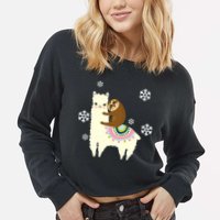 Sloth Riding Llama Cropped Pullover Crew