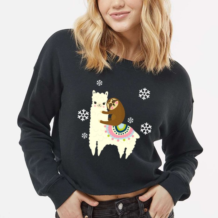 Sloth Riding Llama Cropped Pullover Crew