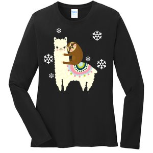 Sloth Riding Llama Ladies Long Sleeve Shirt