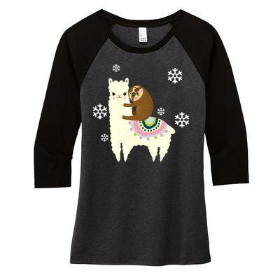 Sloth Riding Llama Women's Tri-Blend 3/4-Sleeve Raglan Shirt