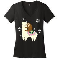 Sloth Riding Llama Women's V-Neck T-Shirt