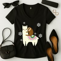 Sloth Riding Llama Women's V-Neck T-Shirt