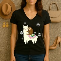 Sloth Riding Llama Women's V-Neck T-Shirt