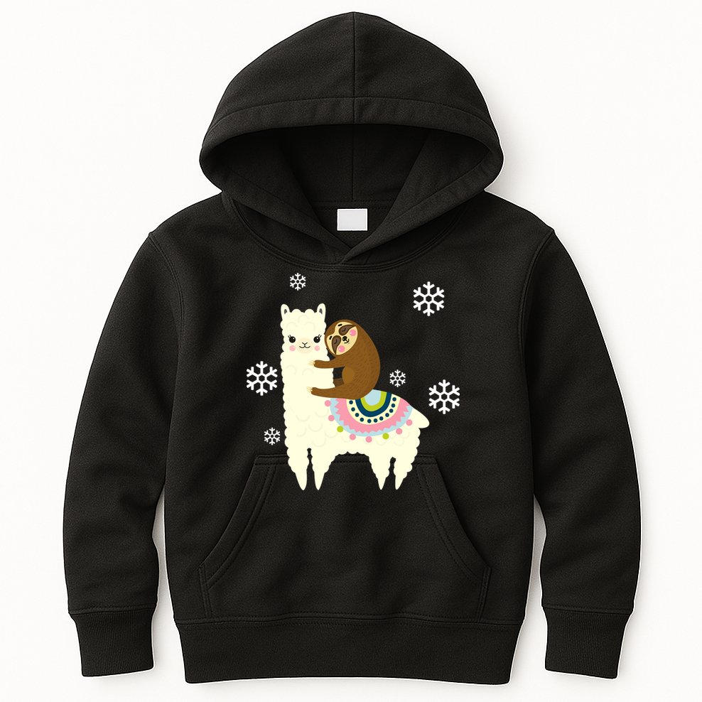 Sloth Riding Llama Kids Hoodie