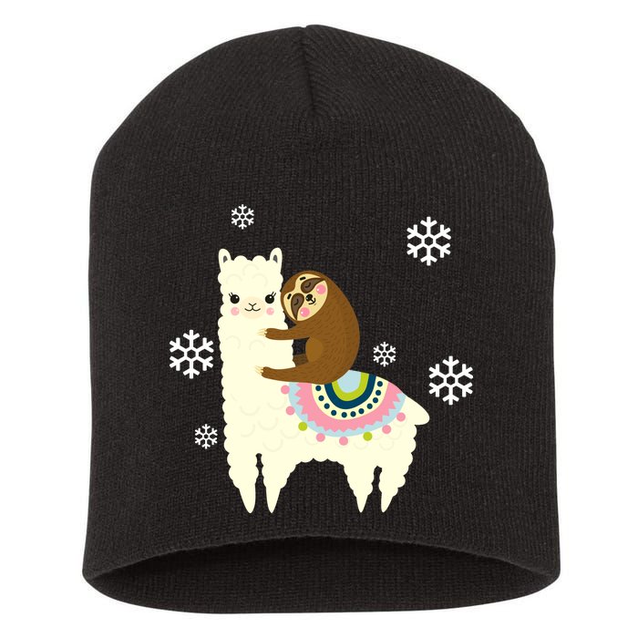 Sloth Riding Llama Short Acrylic Beanie