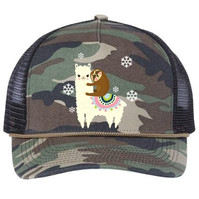 Sloth Riding Llama Retro Rope Trucker Hat Cap