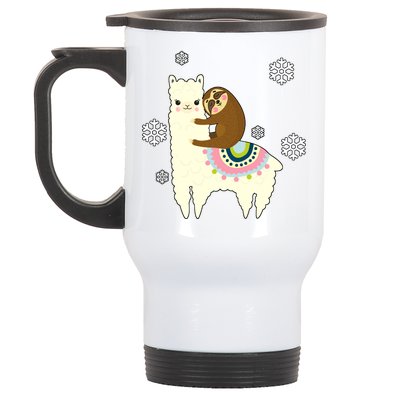 Sloth Riding Llama Stainless Steel Travel Mug