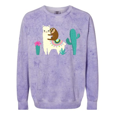 Sloth Riding Llama Funny Cactus Colorblast Crewneck Sweatshirt