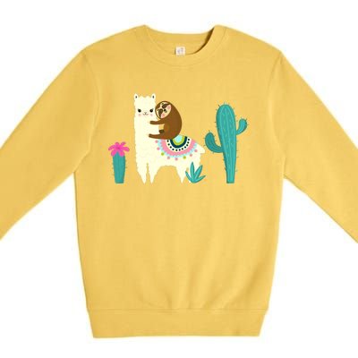 Sloth Riding Llama Funny Cactus Premium Crewneck Sweatshirt