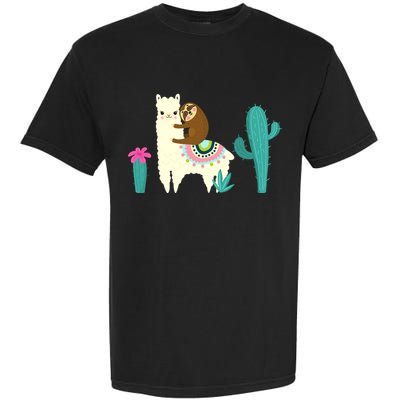 Sloth Riding Llama Funny Cactus Garment-Dyed Heavyweight T-Shirt