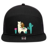 Sloth Riding Llama Funny Cactus 7 Panel Mesh Trucker Snapback Hat