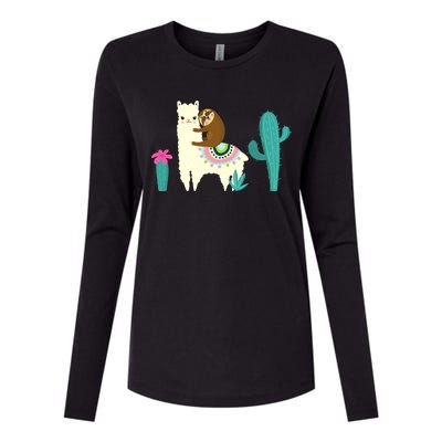 Sloth Riding Llama Funny Cactus Womens Cotton Relaxed Long Sleeve T-Shirt