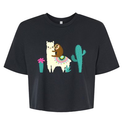 Sloth Riding Llama Funny Cactus Bella+Canvas Jersey Crop Tee