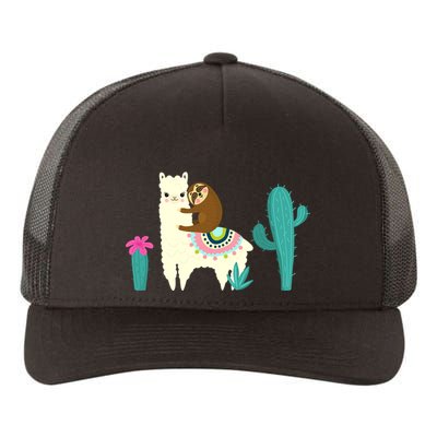 Sloth Riding Llama Funny Cactus Yupoong Adult 5-Panel Trucker Hat