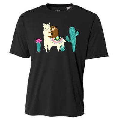 Sloth Riding Llama Funny Cactus Cooling Performance Crew T-Shirt