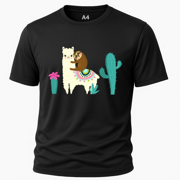 Sloth Riding Llama Funny Cactus Performance Shirt