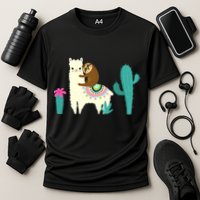 Sloth Riding Llama Funny Cactus Performance Shirt
