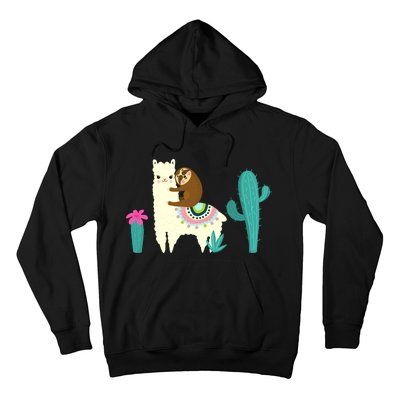 Sloth Riding Llama Funny Cactus Hoodie