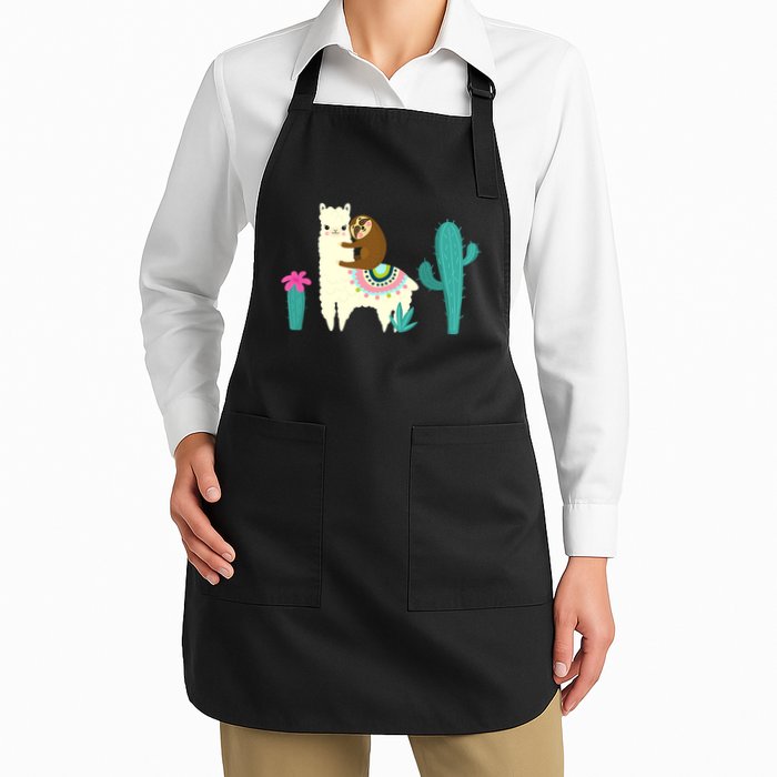 Sloth Riding Llama Funny Cactus Apron