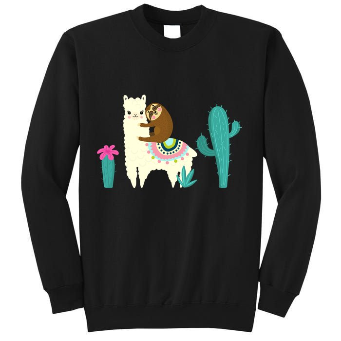 Sloth Riding Llama Funny Cactus Sweatshirt