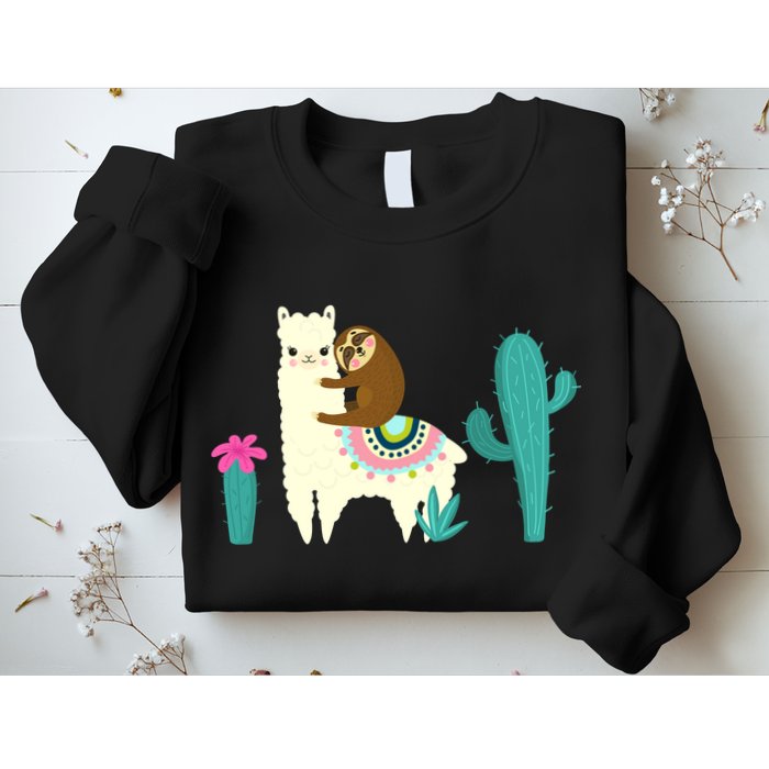 Sloth Riding Llama Funny Cactus Sweatshirt
