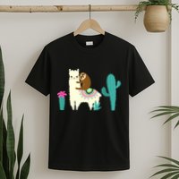 Sloth Riding Llama Funny Cactus T-Shirt