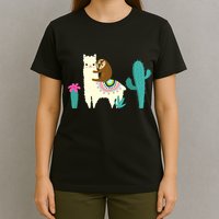 Sloth Riding Llama Funny Cactus T-Shirt