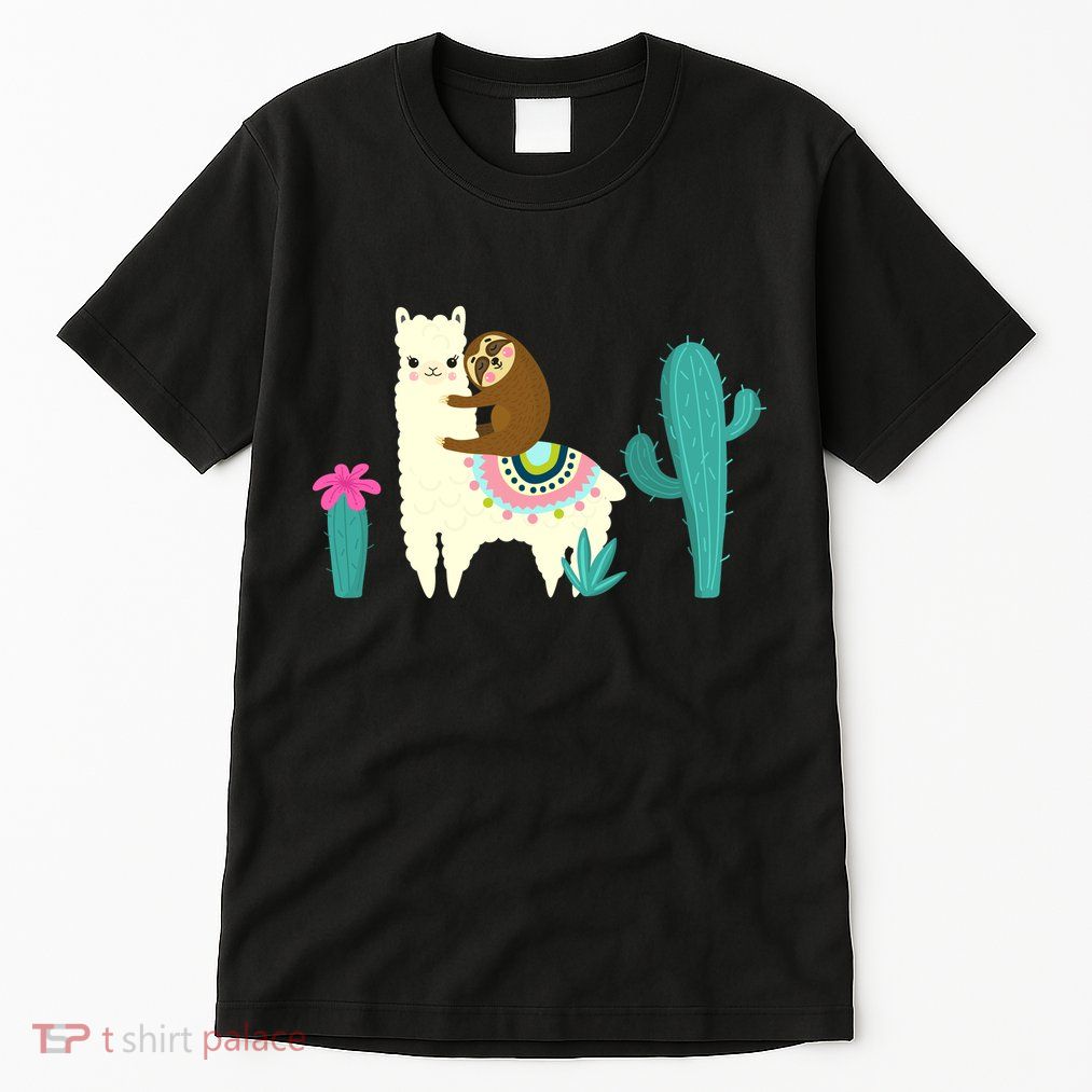 Sloth Riding Llama Funny Cactus Tall T-Shirt