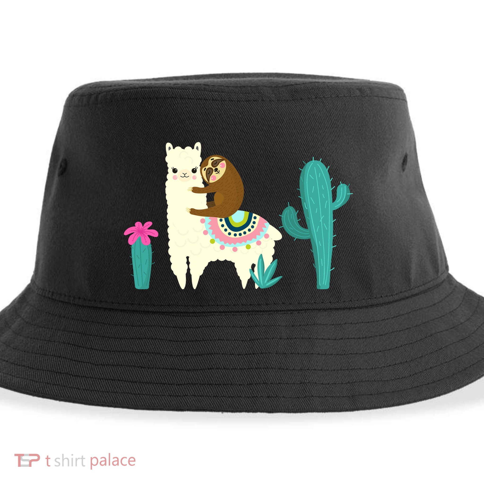 Sloth Riding Llama Funny Cactus Sustainable Bucket Hat