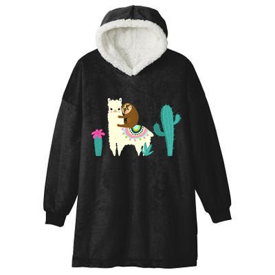 Sloth Riding Llama Funny Cactus Hooded Wearable Blanket