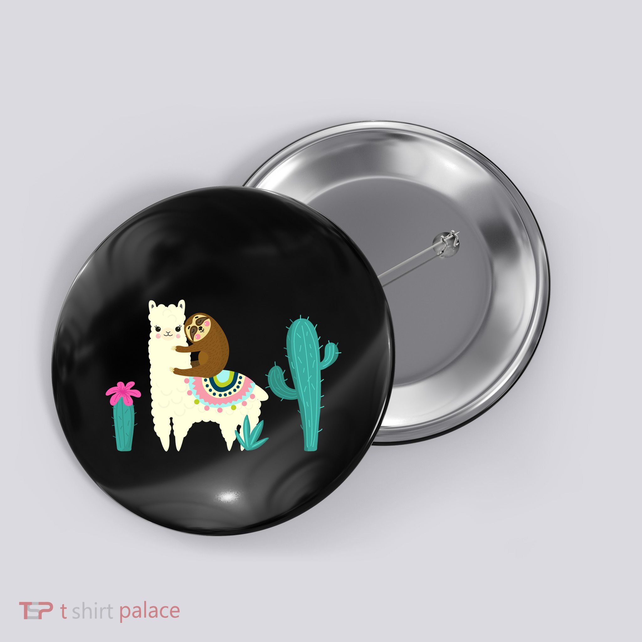 Sloth Riding Llama Funny Cactus Button