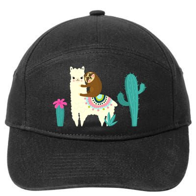 Sloth Riding Llama Funny Cactus 7-Panel Snapback Hat