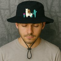 Sloth Riding Llama Funny Cactus Bucket Hat