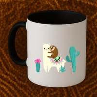 Sloth Riding Llama Funny Cactus Mug