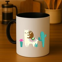 Sloth Riding Llama Funny Cactus Mug