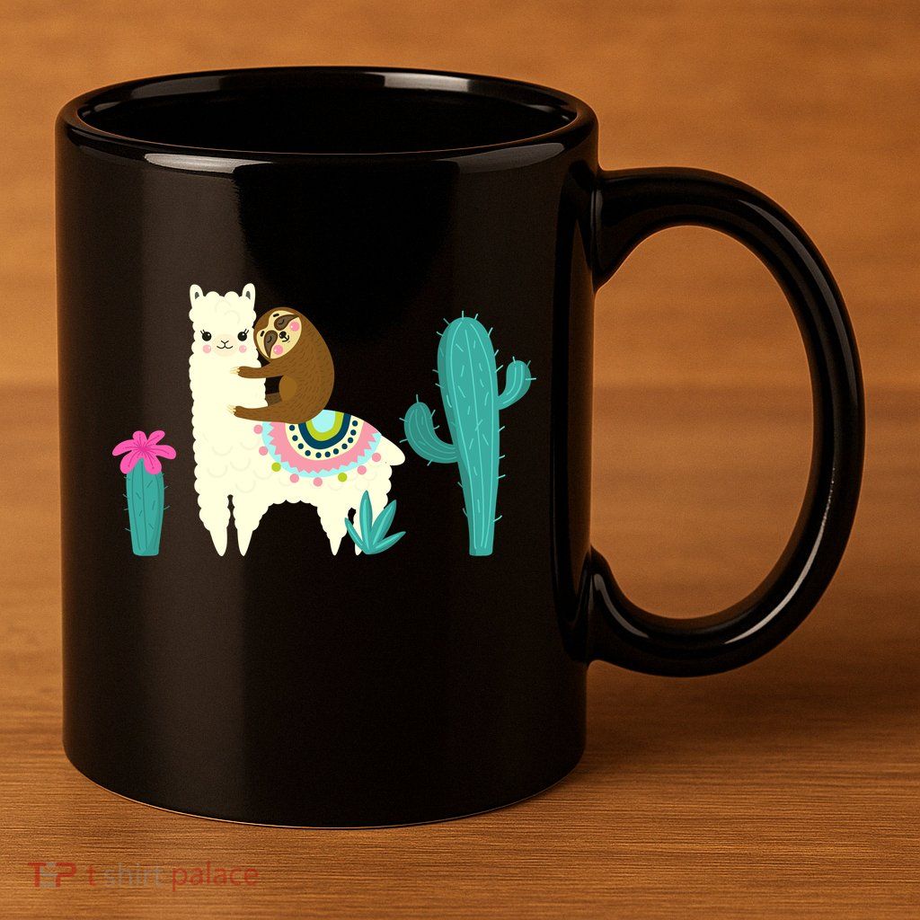 Sloth Riding Llama Funny Cactus 11oz C Handle Ceramic Mug