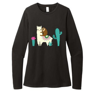 Sloth Riding Llama Funny Cactus Womens CVC Long Sleeve Shirt