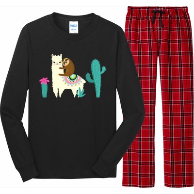 Sloth Riding Llama Funny Cactus Long Sleeve Pajama Set