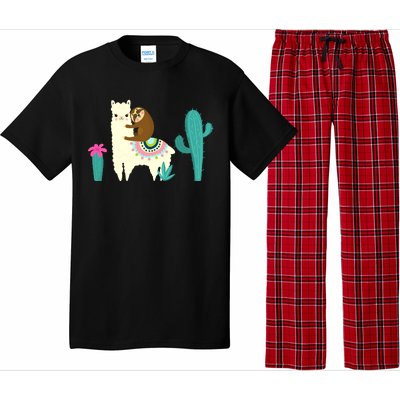 Sloth Riding Llama Funny Cactus Pajama Set