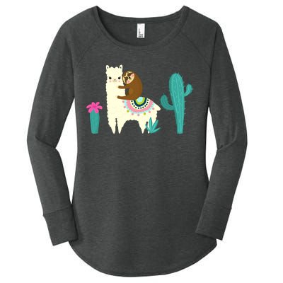 Sloth Riding Llama Funny Cactus Women's Perfect Tri Tunic Long Sleeve Shirt